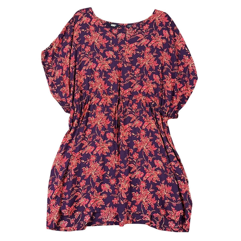 Lands End Floral Dress XS S Elastic Waist Puff Sleeve Casual Midi Fit Everyday